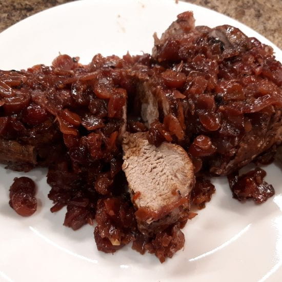 Cranberry Pork Loin, sliced and plated